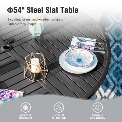 Captiva Designs 7pc Outdoor Dining Steel Table With Umbrella Hole & Metal Frame Arm Chairs 4 Captiva Designs 7pc Outdoor Dining Steel Table With Umbrella Hole & Metal Frame Arm Chairs - Image 2