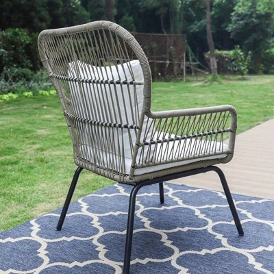 3pc Outdoor Rattan Conversation Set With Cushions - Captiva Designs 7 3pc Outdoor Rattan Conversation Set With Cushions - Captiva Designs - Image 5