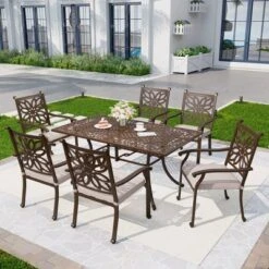 Captiva Designs 7PC Cast Aluminum Patio Dining Set With Rectangle Table & Flower Back Chairs -Furniture GUEST 957bea85 80f1 493f 9dc1 9383192643cc