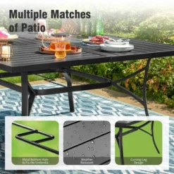 Captiva Designs 9pc Slat-top Square Metal Table With Umbrella Hole & Metal Stackable Chairs With Perforated Back -Furniture GUEST 95d7693d bb28 4a6f bfc7 3be70615b549 2