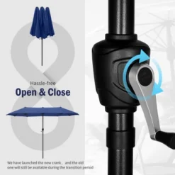 Captiva Designs 8pc Patio Wood-look Rectangle Metal Dining Table & Rattan Chairs & Market Umbrella -Furniture GUEST 964ba44f e12a 4dc9 bc16 701cf54bda2a