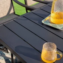 7pc Patio Dining Set With Rectangle Table With 2.6" Umbrella Hole & Metal Sling Arm Chairs - Captiva Designs -Furniture GUEST 96c47332 d87e 456b 8ed6 576d8d41832f 1