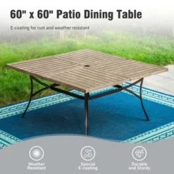 Captiva Designs 9pc Spacious Slat-top Square Metal Table With Umbrella Hole & Brown Textilene Fixed Chairs -Furniture GUEST 96fa86d6 a334 41ba a336 9656f4408d83 1
