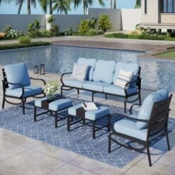 Captiva Designs 5pc Metal Patio Furniture Conversation Set With Ottomans For Garden Porch Backyard -Furniture GUEST 96fe01b3 01d3 442c 8105 7f8fe957aa00