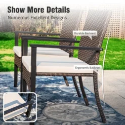 Captiva Designs 7pc Patio Slatted Top Steel Dining Table With Umbrella Hole & Cushioned Armrest Rattan Chairs -Furniture GUEST 97d84dfb bece 40d4 8791 bf91a68149f2 4