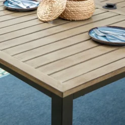 Captiva Designs 7pc Patio Wood-look Rectangle Dining Table & Rattan Chairs With Removable Cushions -Furniture GUEST 97e127a6 4326 47d0 bff1 1f6bb2b59be0