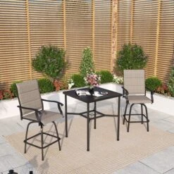 Captiva Designs 3pc Outdoor Patio Geometry Square Steel Bar Table & High Bar Swivel Stools -Furniture GUEST 98088c00 0258 4925 a89f 81b1d2fe22b2