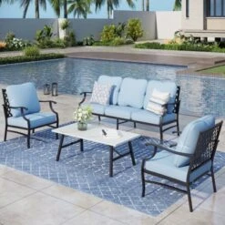 Captiva Designs 4pc Extra Large Metal Patio Outdoor Conversation Set With Armchairs For Garden, Poolside, Backyard -Furniture GUEST 9858ea8b 723a 47b0 8283 88213482d825