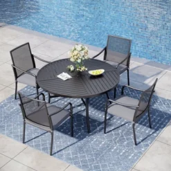 Captiva Designs 5pc Patio Dining Steel Table With Umbrella Hole & Metal Chairs With Cushions -Furniture GUEST 994b27fc 93e4 464d 9a5e c7a7d88c8c71