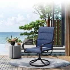 Captiva Designs 8pc Patio Dining Set With Rectangular Steel Table & Padded Sling Swivel Chairs & Market Umbrella -Furniture GUEST 999e1239 b7a7 4d08 a5bf 367201f64651