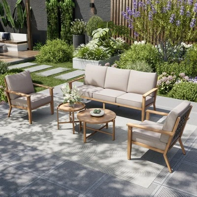 Captiva Designs 5PC Outdoor Patio Cross-Band Back Conversation Set With Thick Cushions For Deck, Garden, Or Poolside 12 Captiva Designs 5PC Outdoor Patio Cross-Band Back Conversation Set With Thick Cushions For Deck, Garden, Or Poolside - Image 10