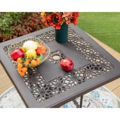 3pc Outdoor Square Cast Aluminum Bar Table & Swivel Chairs - Captiva Designs -Furniture GUEST 9ad15309 55b4 4c00 8082 a37515f2b491