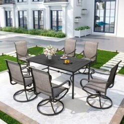 Captiva Designs 7pc Patio Dining Steel Rectangle Table & Textilene 360 Degree Swivel Chairs -Furniture GUEST 9b159a84 b49c 4611 83ff 323b64ffe8e2