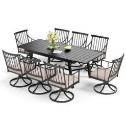 Captiva Designs 9pc Patio Slat-top Adjustable Steel Rectangle Table & Stylish Arm Chairs With Cushions 30 Captiva Designs 9pc Patio Slat-top Adjustable Steel Rectangle Table & Stylish Arm Chairs With Cushions -Furniture GUEST 9b2f671a e72a 4fc0 8170 349d3c070bfd