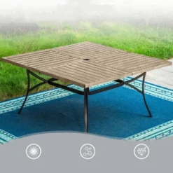 Captiva Designs 9pc Patio Square Driftwood Metal Dining Table And Thick Cushion Fixed Wicker Chairs -Furniture GUEST 9b3bcd92 e182 4759 99dc b3c8972573c1