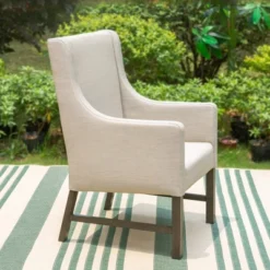 Captiva Designs 5pc Patio Dining Round Wood-look Table With Umbrella Hole & Assorted Cushioned/Textilene Chairs -Furniture GUEST 9b447506 a956 4ce6 9778 2a7383da1415