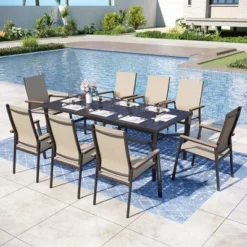 Captiva Designs 1pc Outdoor Patio Dining Spacious Rectangle Black Metal Table With Steel Frame -Furniture GUEST 9b4add10 dfeb 4617 ad04 6c650b6e6110