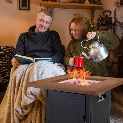 34" Square Outdoor Propane Fire Pit Table With Lid & Fire Glass - Captiva Designs 7 34" Square Outdoor Propane Fire Pit Table With Lid & Fire Glass - Captiva Designs - Image 5