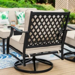 Captiva Designs 5pc XL Metal Outdoor Conversation Set With Swivel Chairs And Ottomans Beige: Steel Frame, Rust & Water-Resistant -Furniture GUEST 9b96036f 1256 4abf 840b ea694152e9d7