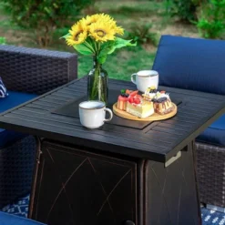 Captiva Designs 7pc Steel & Wicker Outdoor Square Fire Pit Furniture Set With Cushions -Furniture GUEST 9bf8d92e 2a3c 4ac9 ad01 7c077ab6c587