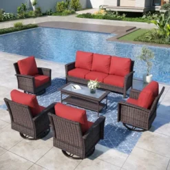 Captiva Designs 6pc Oversized Patio Outdoor Wicker Furniture Conversation Sofa Set With Coffee Table For Garden Yard Porch -Furniture GUEST 9ca8b5a9 e208 4d99 b2d0 60855e8d9f2b