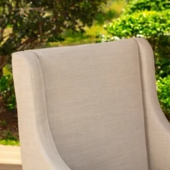 Captiva Designs 7pc Patio Dining Set Wood-look Rectangle Table & Cushioned Metal Chairs -Furniture GUEST 9d1977e9 ff70 40ec 8098 241310d85332