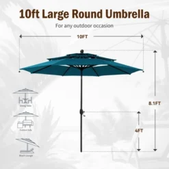 Captiva Designs 10ft Outdoor Patio Umbrella – Large 3-Tier Vented Umbrella With 8 Sturdy Ribs And 1.5" Pole (Base Not Included) -Furniture GUEST 9d1d6021 6f75 4245 8581 6d65ecfdcf83