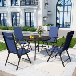 Captiva Designs 5pc Outdoor Dining Set With 7-Position Adjustable Folding Chairs & Round Metal Table With Umbrella Hole -Furniture GUEST 9d94ff76 9280 4584 9a61 bd368409e781