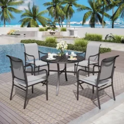 Captiva Designs 1pc Outdoor Patio Dining Steel Frame Table With Umbrella Hole For 4 -Furniture GUEST 9da8cbb9 306b 472d b559 ac9316adea38