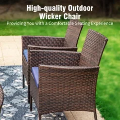 Captiva Designs 7pc Outdoor Patio Black Steel Dining Table With Umbrella Hole & Cushioned Armrest Rattan Chairs -Furniture GUEST 9deb9ed1 6534 4083 a570 f4ea8d60e7aa