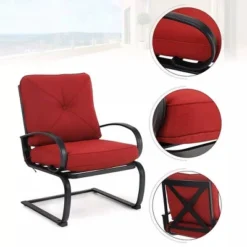 5pc Patio Dining Set With Square Faux Wood Table With Umbrella Hole & 4 Metal Spring Motion Chairs - Red - Captiva Designs -Furniture GUEST 9f96863b 201b 43d4 9004 fc30bbf78cb2