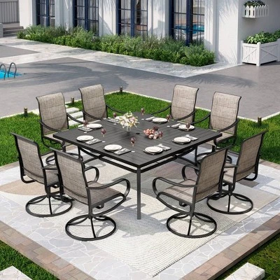 Captiva Designs 9pc Patio Slat-top Square Metal Dining Table And Padded Sling Swivel Chairs 13 Captiva Designs 9pc Patio Slat-top Square Metal Dining Table And Padded Sling Swivel Chairs - Image 11