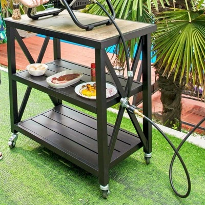 Captiva Designs 1pc Weather-Resistant Patio Double-Shelf Movable Rectangular Steel Cart Table 8 Captiva Designs 1pc Weather-Resistant Patio Double-Shelf Movable Rectangular Steel Cart Table - Image 6