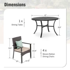 Captiva Designs 5pc Patio Dining Set Steel Frame Table With Umbrella Hole & Rattan Chairs With Removable Cushions -Furniture GUEST a026965d f758 4572 bfa3 373e24e2efac