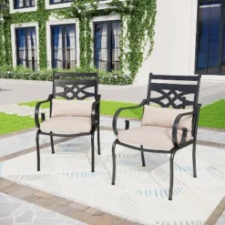 2pk Outdoor Dining Chairs With Thick Seat & Back Cushions & Metal Frame - Captiva Designs -Furniture GUEST a033c475 72b8 4a20 8260 c8535c08d815