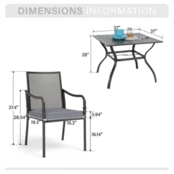 Captiva Designs 5pc Patio Dining Steel Table With Umbrella Hole & Metal Chairs With Cushions -Furniture GUEST a049a433 3ef1 4df9 8068 7fc79afea5e1