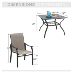 Captiva Designs 5pc Outdoor Dining Steel Table With Umbrella Hole & Brown Textilene Arm Chairs -Furniture GUEST a0bc1ff2 287f 43b1 bdd9 5a07142a8077