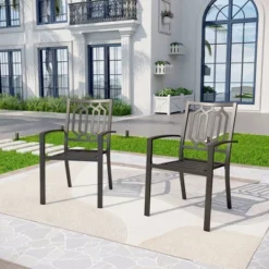 Captiva Designs 5pc Patio Wood-look Square Dining Table With Umbrella Hole & Metal Arm Chairs -Furniture GUEST a0d7effb d471 4f04 bc8f 10f4d89bd8c7