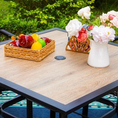 5pc Outdoor Dining Set With Swivel Chairs With Thick Seat & Back Cushions & Square Faux Wood Tabletop With Umbrella Hole - Captiva Designs 4 5pc Outdoor Dining Set With Swivel Chairs With Thick Seat & Back Cushions & Square Faux Wood Tabletop With Umbrella Hole - Captiva Designs - Image 2