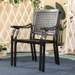 7pc Outdoor Dining Set With Faux Wood Table With Umbrella Hole - Captiva Designs -Furniture GUEST a30306a1 4e21 4314 adca 22e8adf59d86