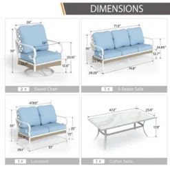 Captiva Designs 5pc Extra Large Metal And Rattan Outdoor Patio Conversation Set With Swivel Grid-back Chairs And Loveseat -Furniture GUEST a333e58d 5e67 4c55 9586 f8347df7c4b7
