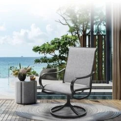 Captiva Designs 9pc Outdoor Slat-top Square Metal Dining Table And Sling Swivel Chairs -Furniture GUEST a3dc53a5 d36e 4368 9db9 a4d4a5256685