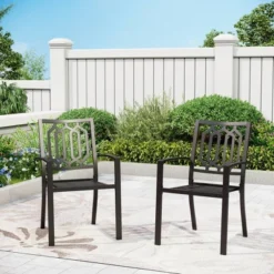 3pc Metal Table & Chairs - Black - Captiva Designs: Powder-Coated Steel Bistro Set, Weather-Resistant -Furniture GUEST a3eae150 5fbc 4e3f b3f4 6f2b86cf38bd 4