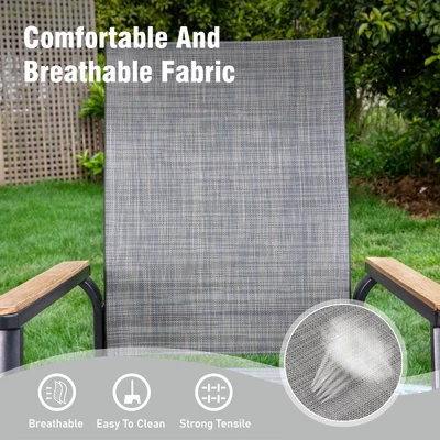 Captiva Designs 3pc Outdoor Patio Dining Steel Table & Gray Wood-look Arm Textilene Sling Chairs 5 Captiva Designs 3pc Outdoor Patio Dining Steel Table & Gray Wood-look Arm Textilene Sling Chairs - Image 3