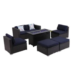 45" Outdoor Rectangle Fire Pit Dining Table - Black - Captiva Designs: LP Gas, 50000 BTU, Rust-Resistant -Furniture GUEST a53b8518 9368 4cc8 a4bd 87109d408edf