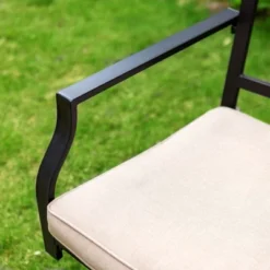 Captiva Designs 9pc Patio Slat-top Adjustable Steel Rectangle Dining Table & Black Metal Chairs -Furniture GUEST a60466c5 b960 41e3 8f26 57e779eb506b