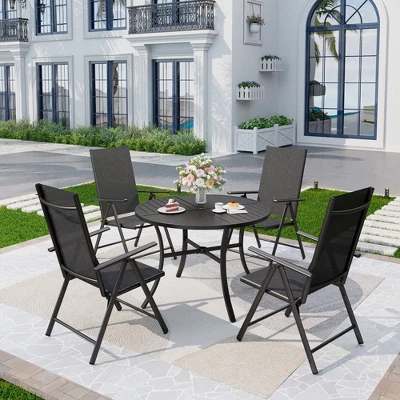 Captiva Designs 5pc Patio Dining Set Steel Frame Table With Umbrella Hole & Textilene Reclining Foldable Chairs 17 Captiva Designs 5pc Patio Dining Set Steel Frame Table With Umbrella Hole & Textilene Reclining Foldable Chairs - Image 15
