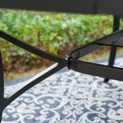 Captiva Designs 9pc Outdoor Slat-top Square Metal Dining Table And Thick Cushion Swivel Wicker Chairs -Furniture GUEST a659c827 c7e8 4fad 823d 3cc294b53717 1