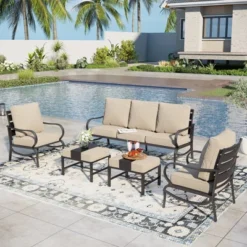Captiva Designs 5pc Metal Patio Furniture Conversation Set With Ottomans For Garden Porch Backyard -Furniture GUEST a6ad3b72 f911 4883 8397 3fa4767bcabd