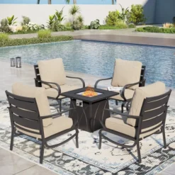 Captiva Designs 5pc Metal Patio Seating Furniture Fire Pit Set For Garden Porch Backyard -Furniture GUEST a6e117f7 7f35 479c 9d53 29dd800adcf5